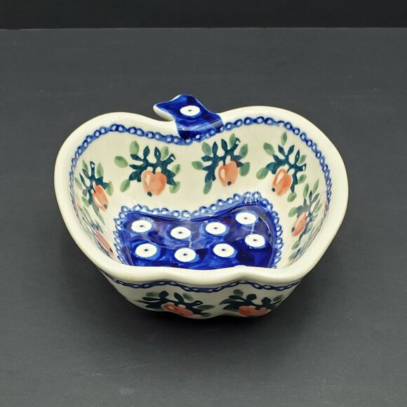 Polish Pottery Manufaktura Apple Dot Bowl Apple Shaped Trinket Dish - Picture 2 of 9